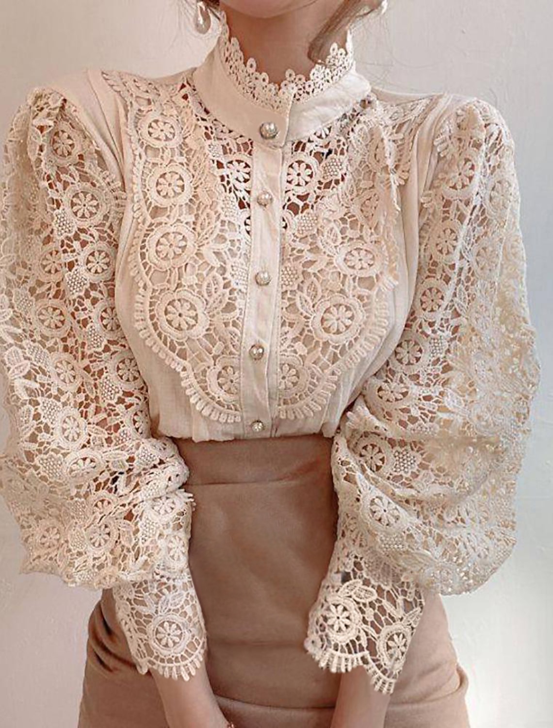 Women's Lace Shirt Blouse Eyelet top  Lace Shirt Elegant Fashion Elegant & Luxurious Solid Colored Shirt Collar Hole Regular Fit Daily Spring Fall Winter Fall & Winter