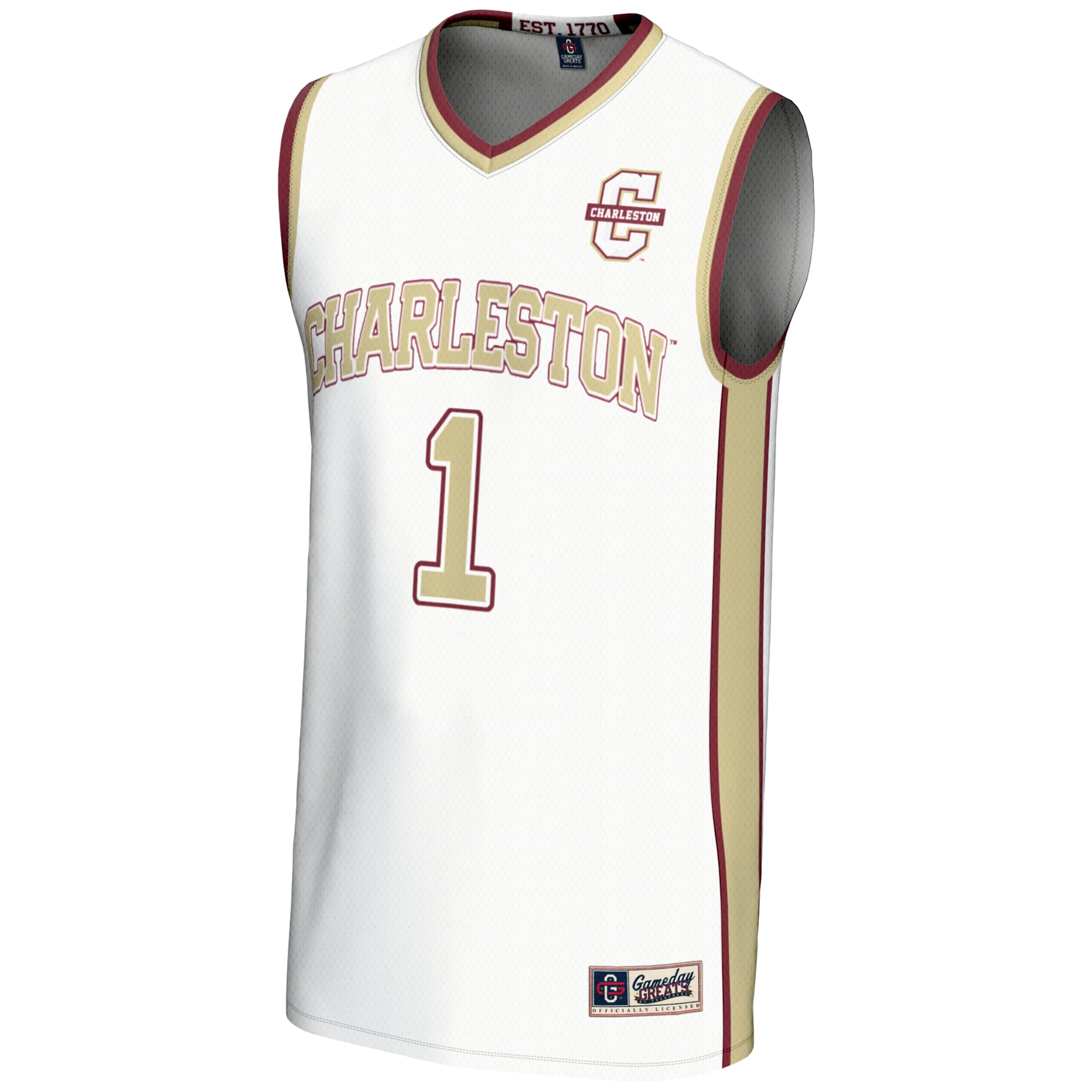 [NJP] Charleston Cougars GameDay Greats Unisex #1 Basketball Jersey - White