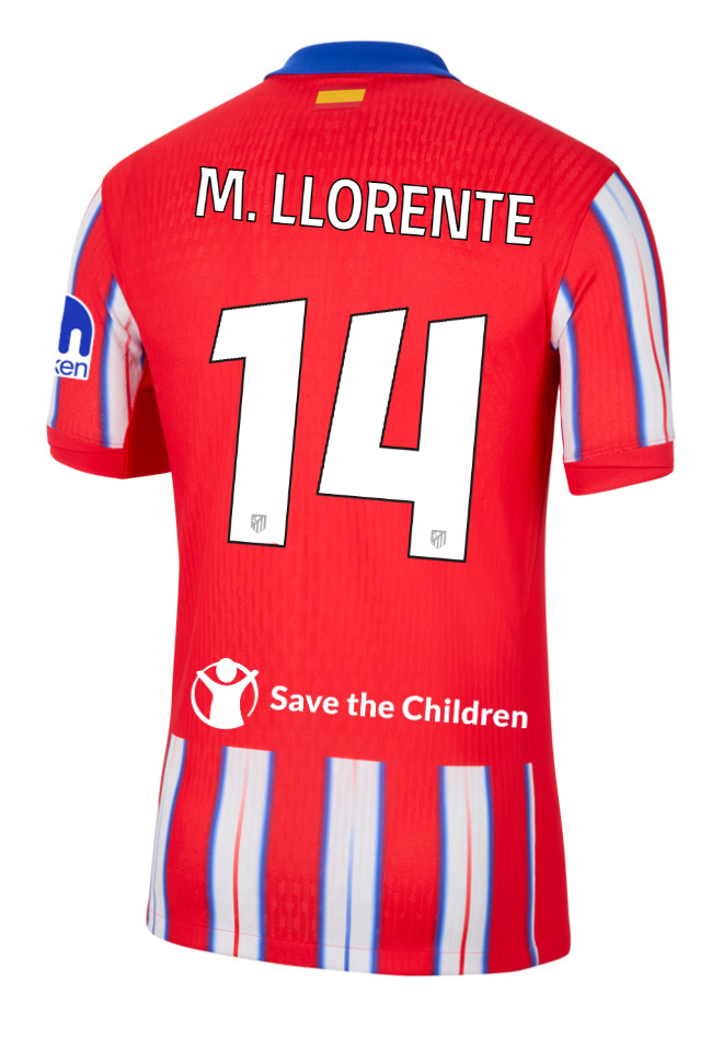 Atletico Madrid's 24-25 Champions League Home Jersey, featuring M. LLORENTE with the number 14.