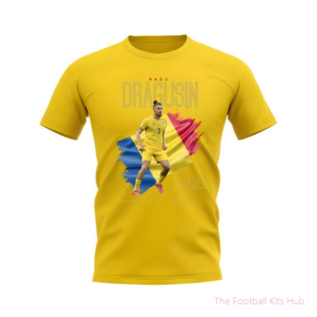 Radu Dragusin Flag and Player Romania T-Shirt (Yellow)