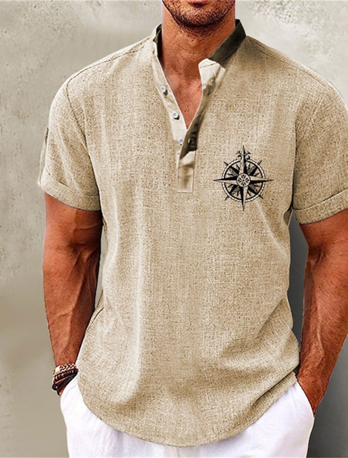 Men's Nautical Vintage Shirt Button Up Long Sleeve Fashion Streetwear