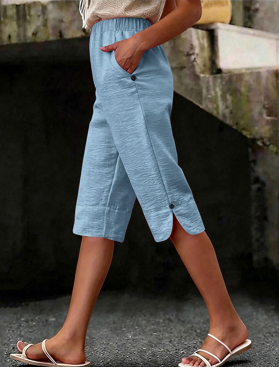 Women's Capri Pants Vacation Basic Calf-Length High Waist Comfortable Inelastic Daily Wear Black White Dark navy Light Blue Summer Spring Regular Fit