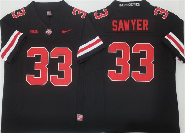 Men's OSU Buckeyes #33 Jack Sawyer Black 2025 embroidered official