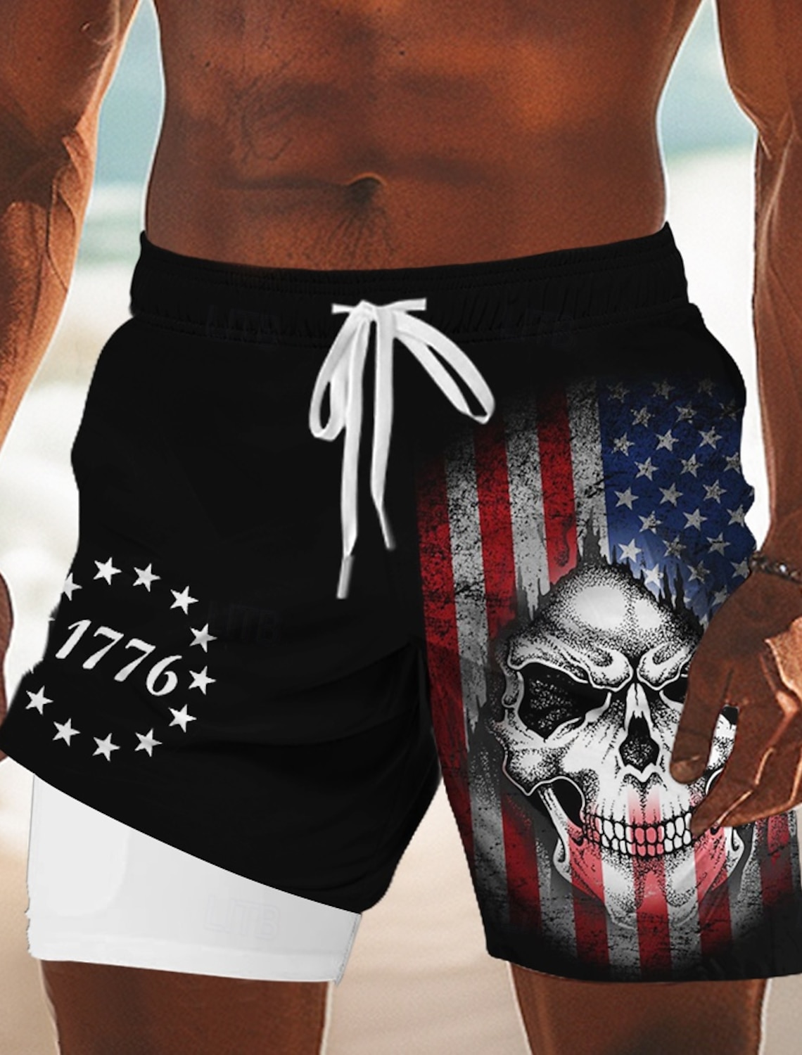 Independence Day Men's 4th of July U.S. 250th Anniversary Eagle Patriotic Lined Shorts 2 in 1 Board Shorts Swim Trunks Mid Waist Holiday Side Pockets With Compression Liner Elastic Drawstring Waist
