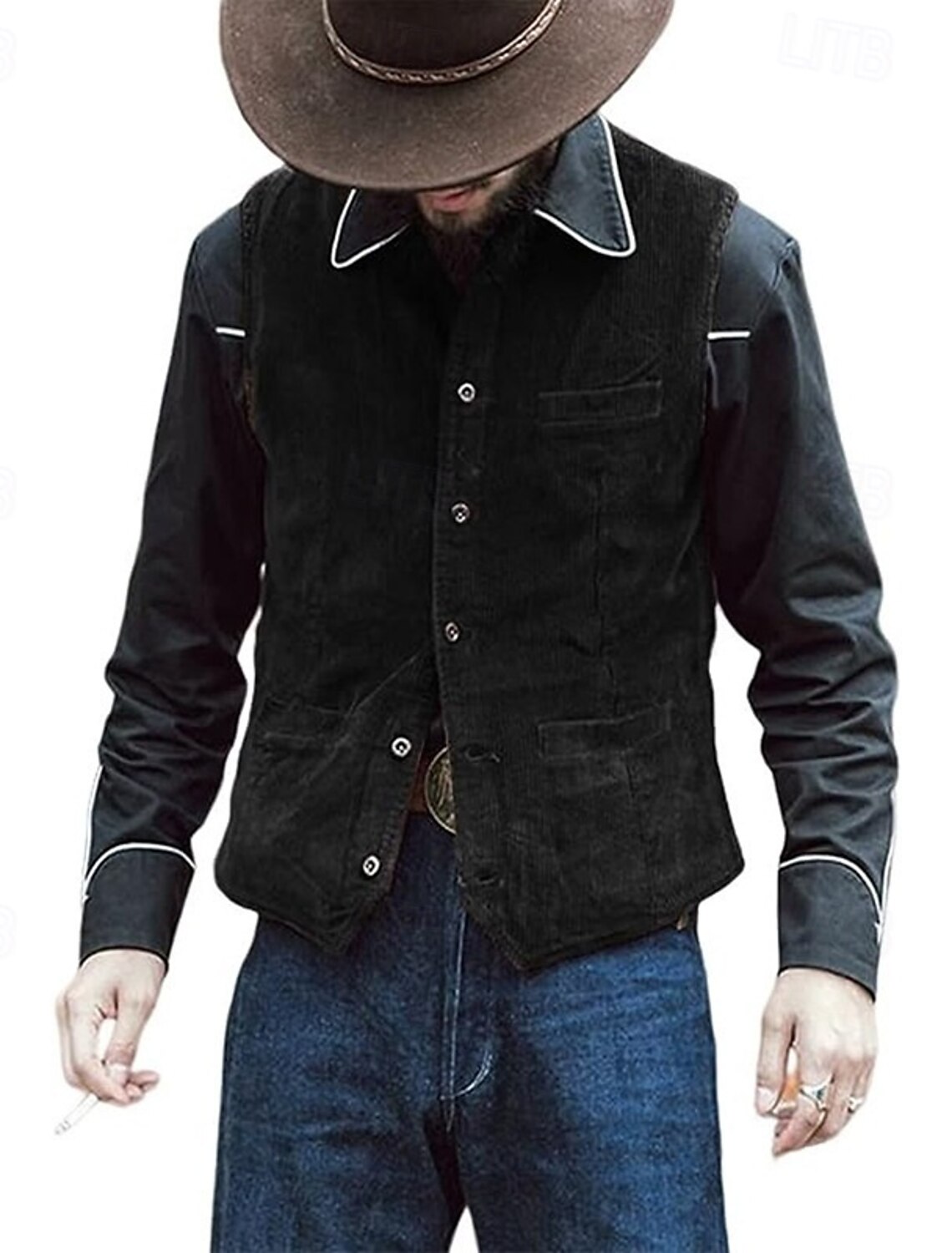 Men's Corduroy Vest Gilet Daily Outdoor Vintage Spring Fall Pocket