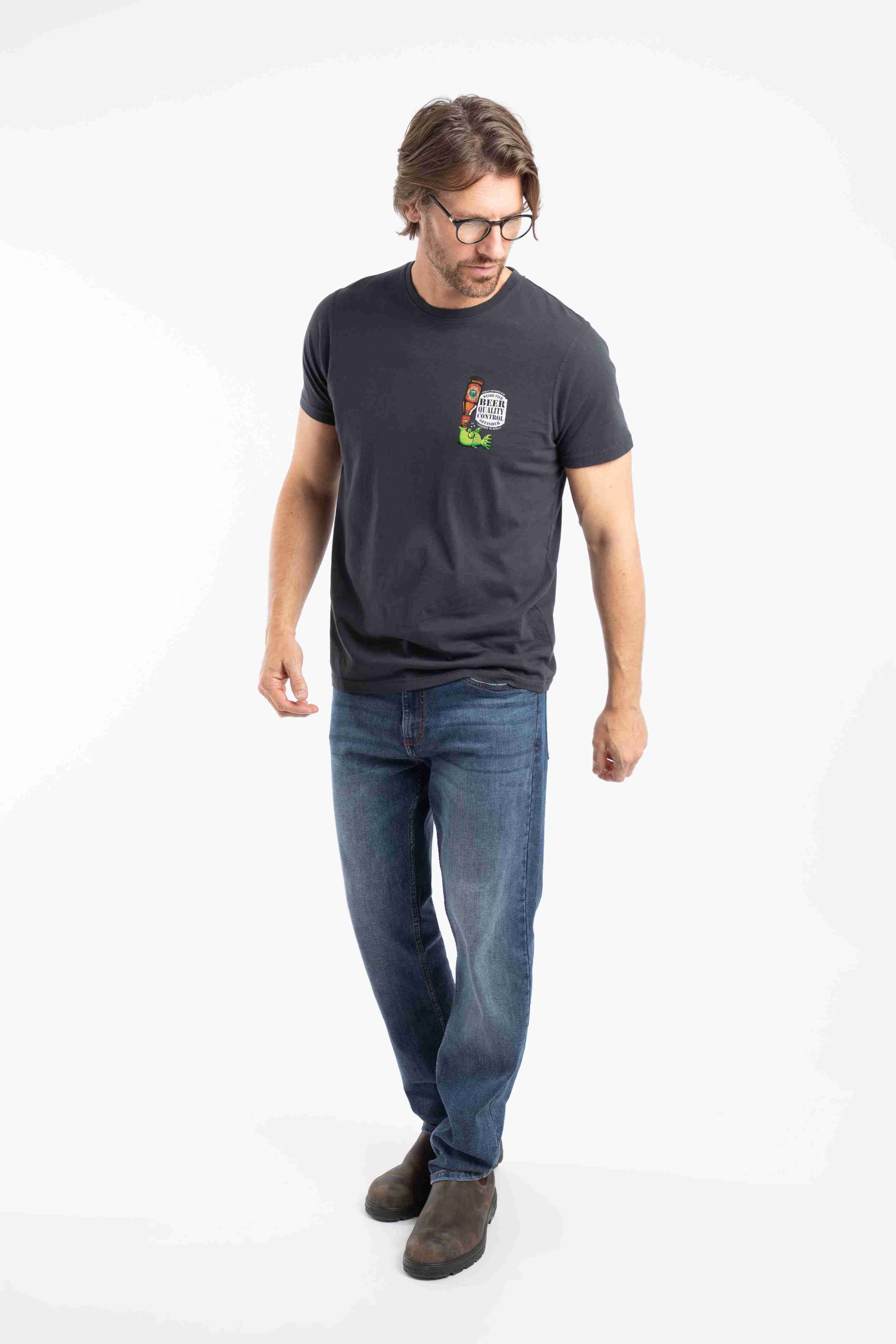 Beer Offisher Back Print Artist T-Shirt Navy