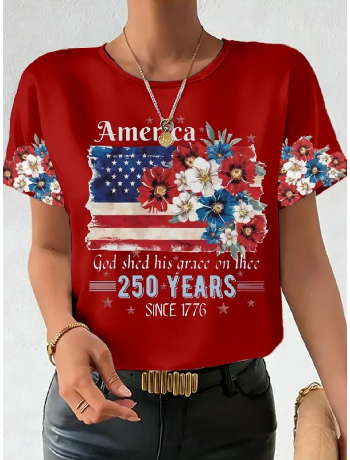 American Independence Day Women's T Shirt Print Graphic Flag American Flag Vintage Stylish Classic Short Sleeve V Neck Regular Tops Daily Blue White-Blue White Red Summer Spring