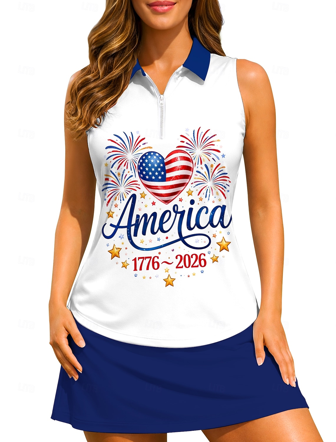 America's 250th Anniversary Independence Day Women's National Flag Sport Shirt Golf Polo Shirt Tennis Shirt Tennis Tee Sleeveless Zipper Floral UPF50+ UV Resistant High Elasticity Moisture Wicking