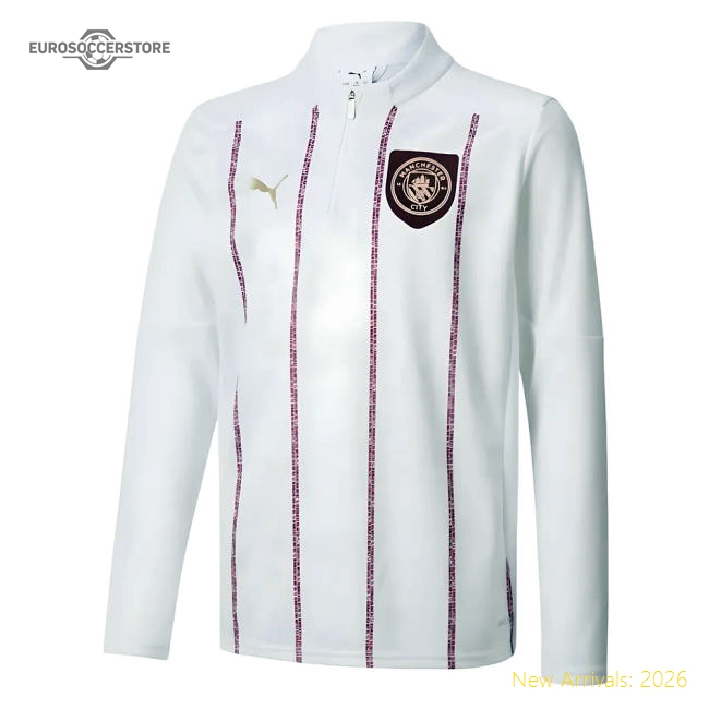 Official 2024-2025 Man City Prematch 1/4 Zip Top (white) - Kids