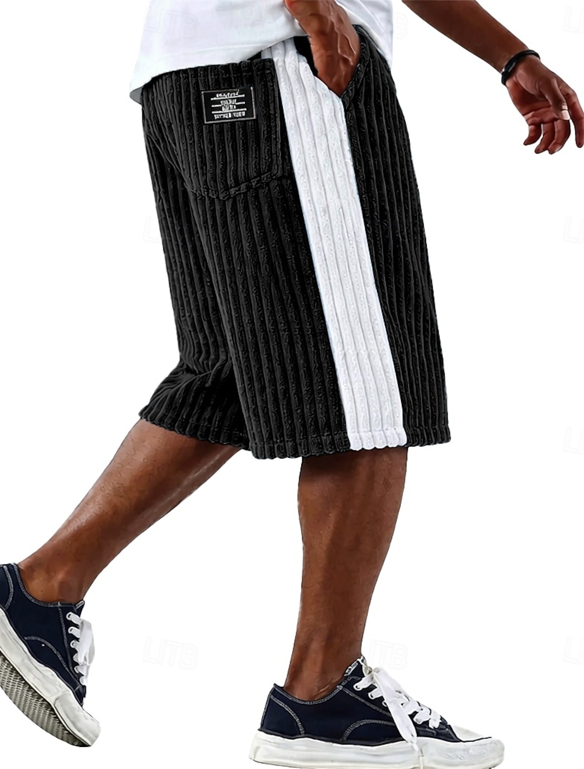 Men's Shorts Casual Shorts Corduroy Shorts Pocket Elastic Waist Simple Plain Comfort Breathable Knee Length Casual Outdoor Vacation Vacation Fashion Black White Micro-elastic