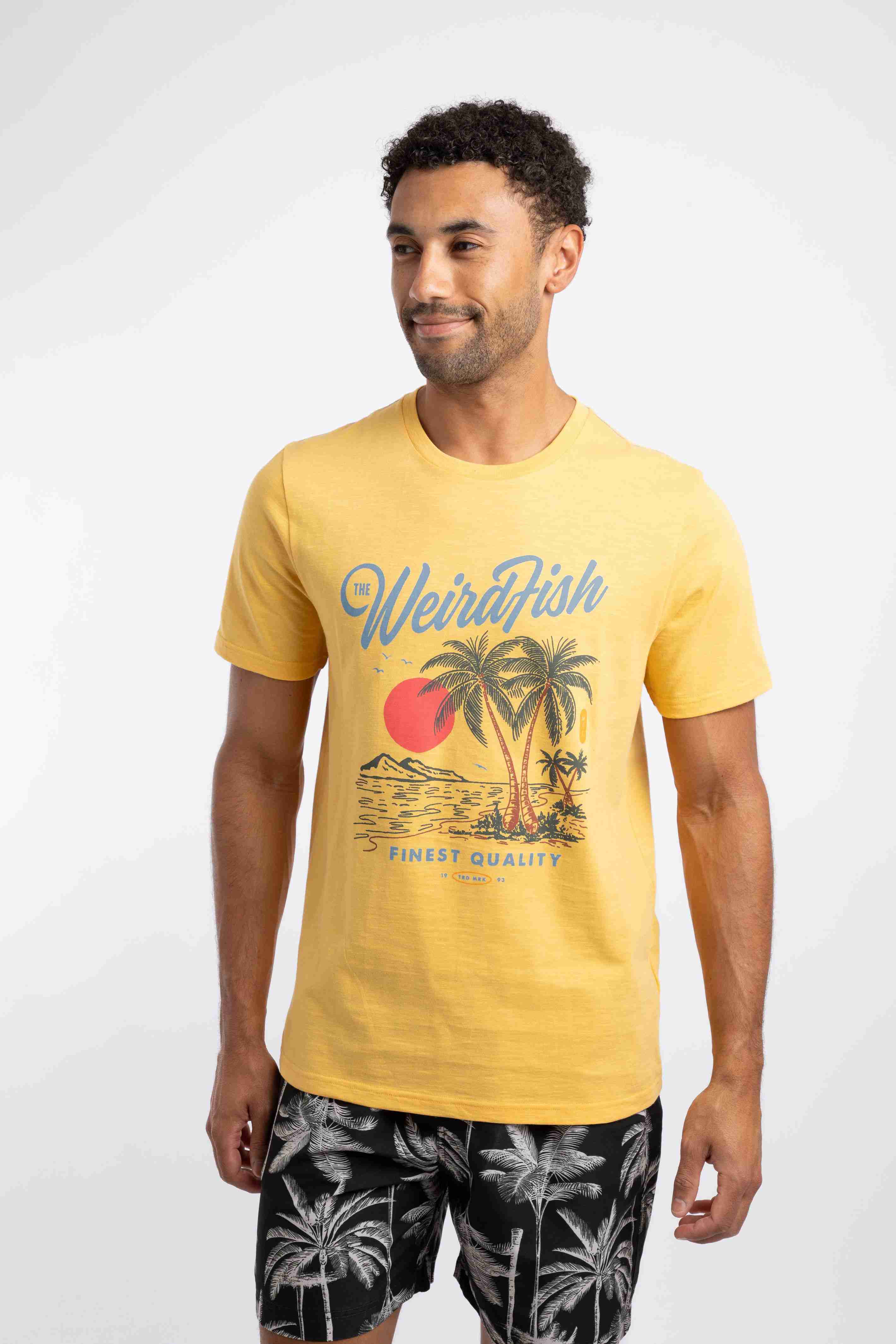 Palm Island Front Print Graphic T-Shirt Lemon Yellow