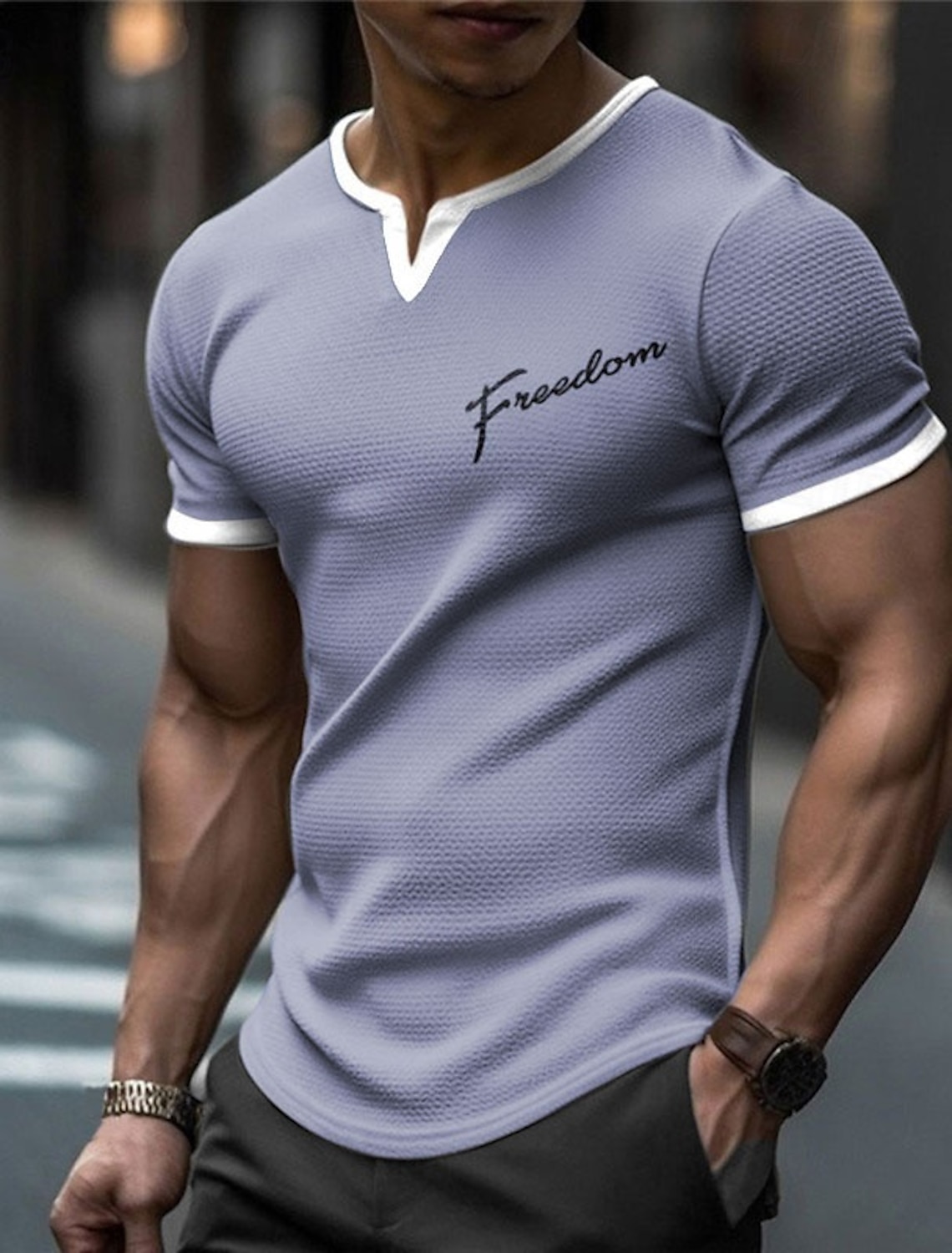 Men's Graphic Patchwork Letter Waffle T Shirt Short Sleeve 3D Print V