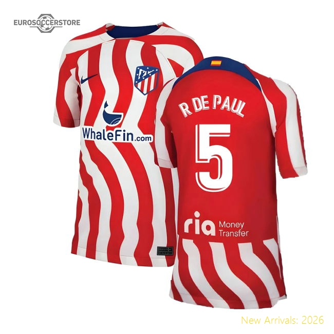 Exceptional 2022-2023 Atletico Madrid Home Jersey (kids) (r De Paul 5)