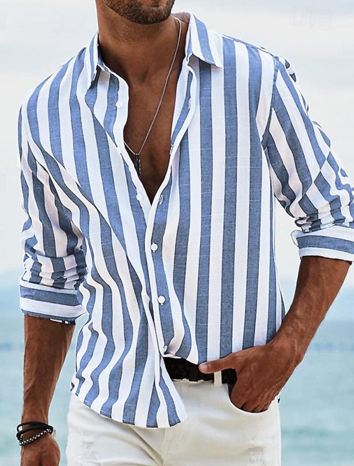 Men's Shirt Linen Shirt Summer Shirt Beach Shirt Cotton Linen Shirt Striped Shirts Striped Vacation Hawaiian Yellow Red Blue Green Long Sleeve Turndown Spring & Fall Clothing Apparel Button-Down
