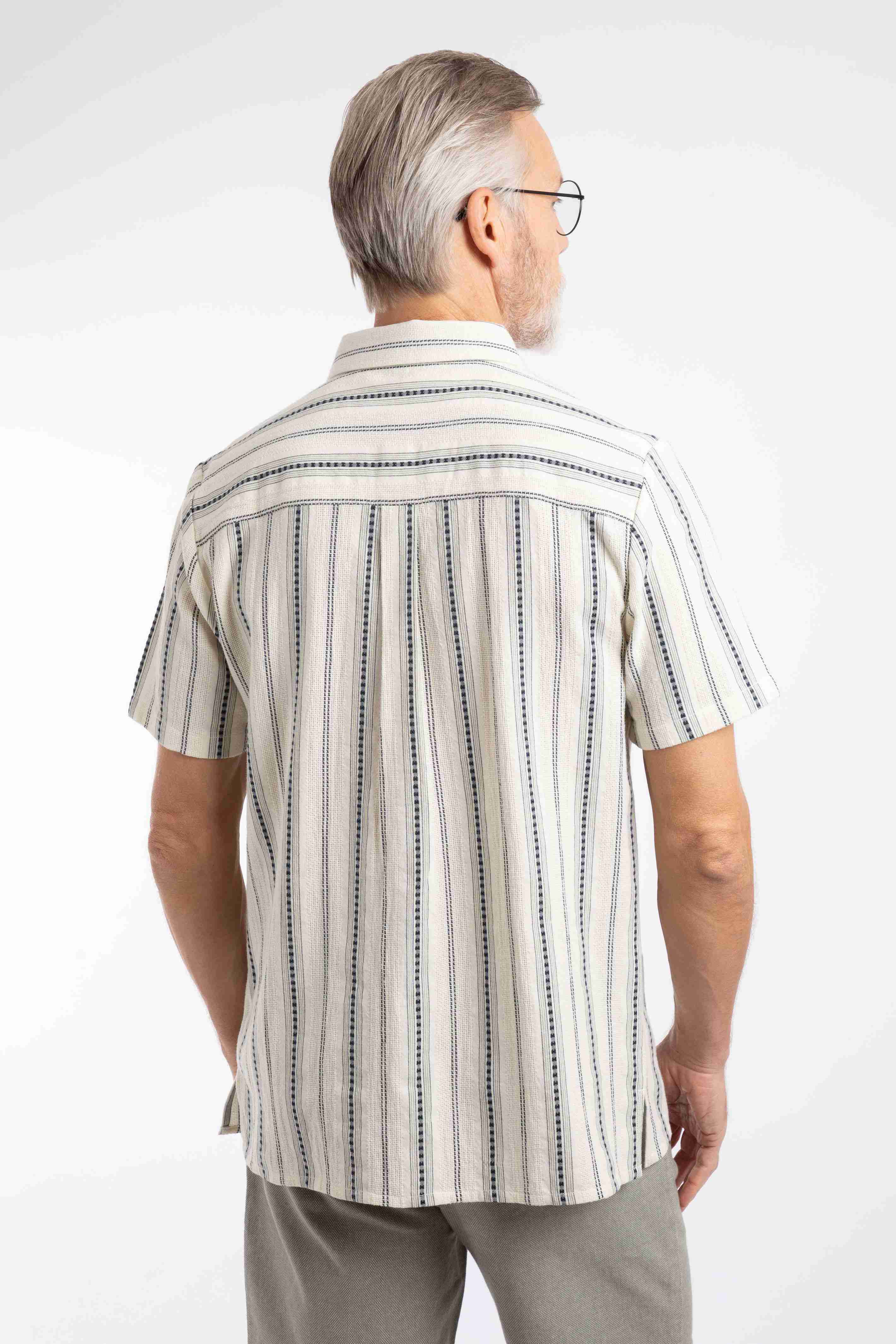 Madoc Woven Short Sleeve Striped Shirt Dusty White
