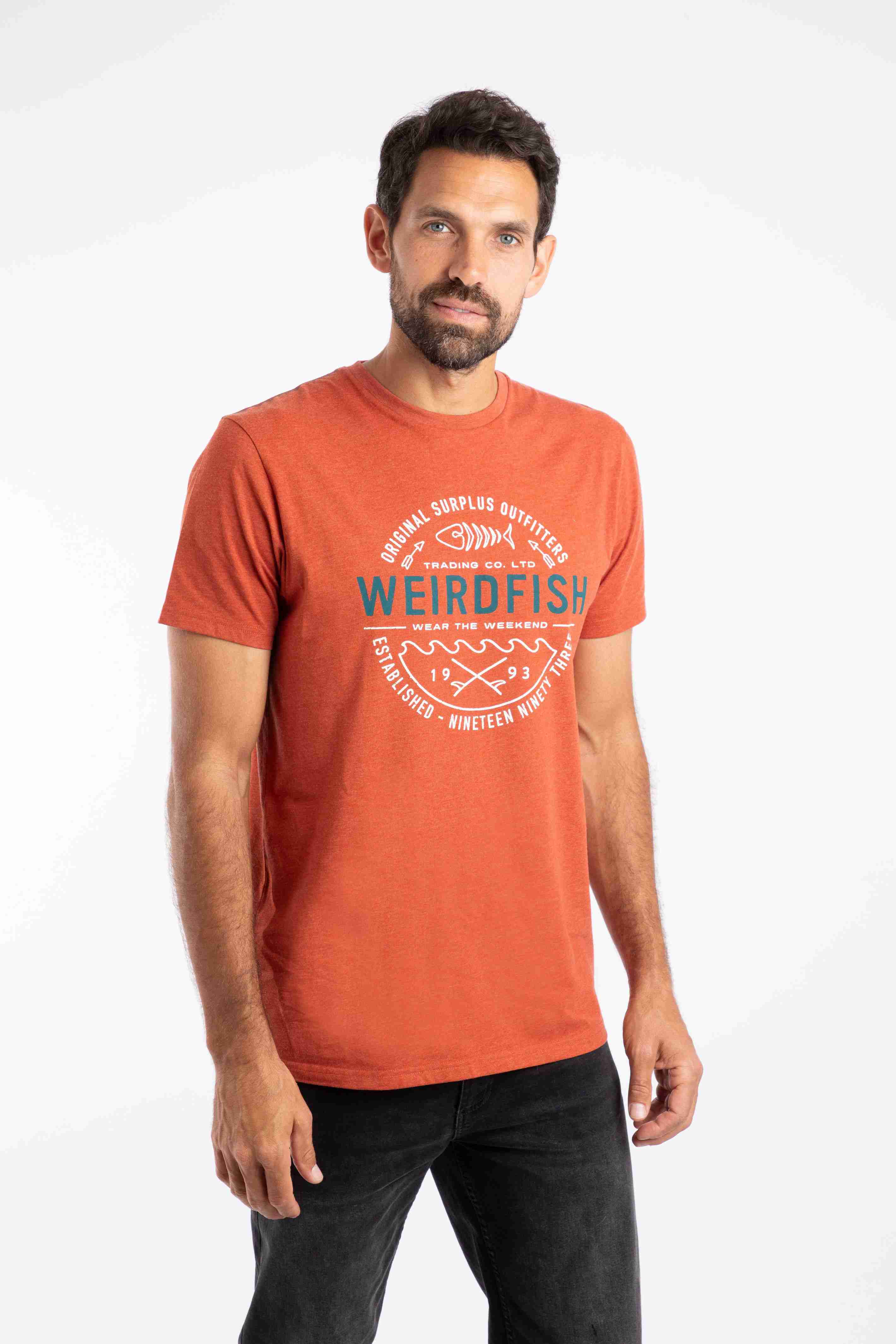 Waves Front Print Graphic T-Shirt Rust Leaves