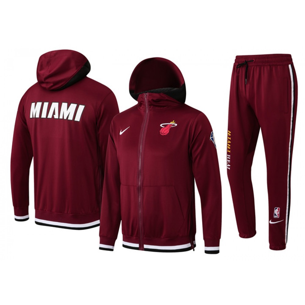 Men's Miami Heat 75th Anniversary Burgundy Performance Showtime Full-Zip Hoodie Jacket And Pants Suit