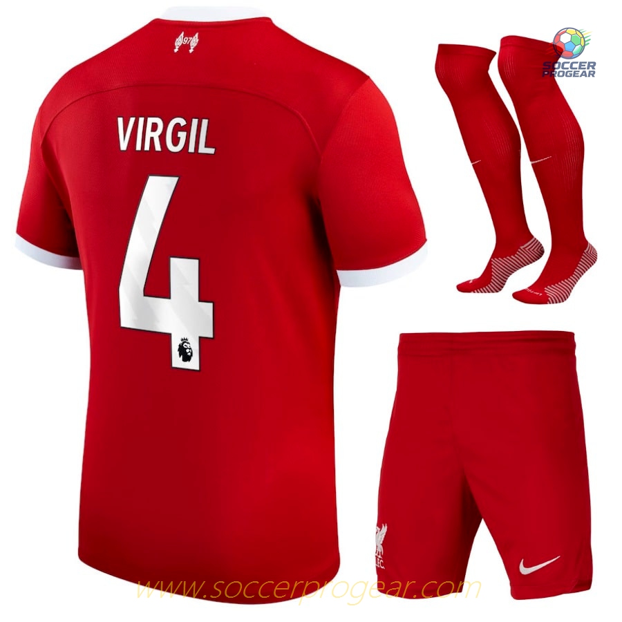 Liverpool Home Children Kit Shirt 2023 2024 Virgil