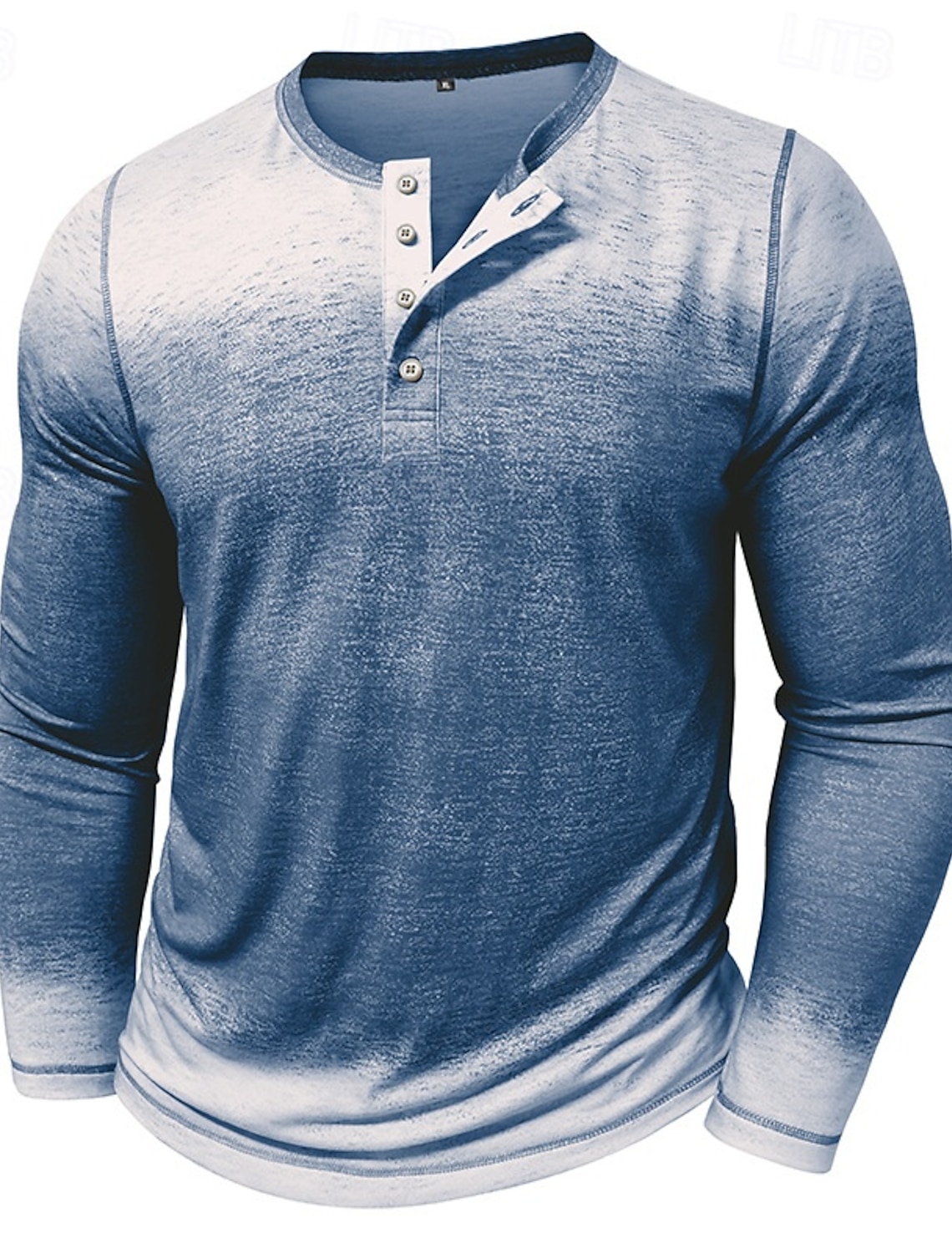 Men's T Shirt Henley Top Long Sleeve Gradient Vintage Retro Contrast