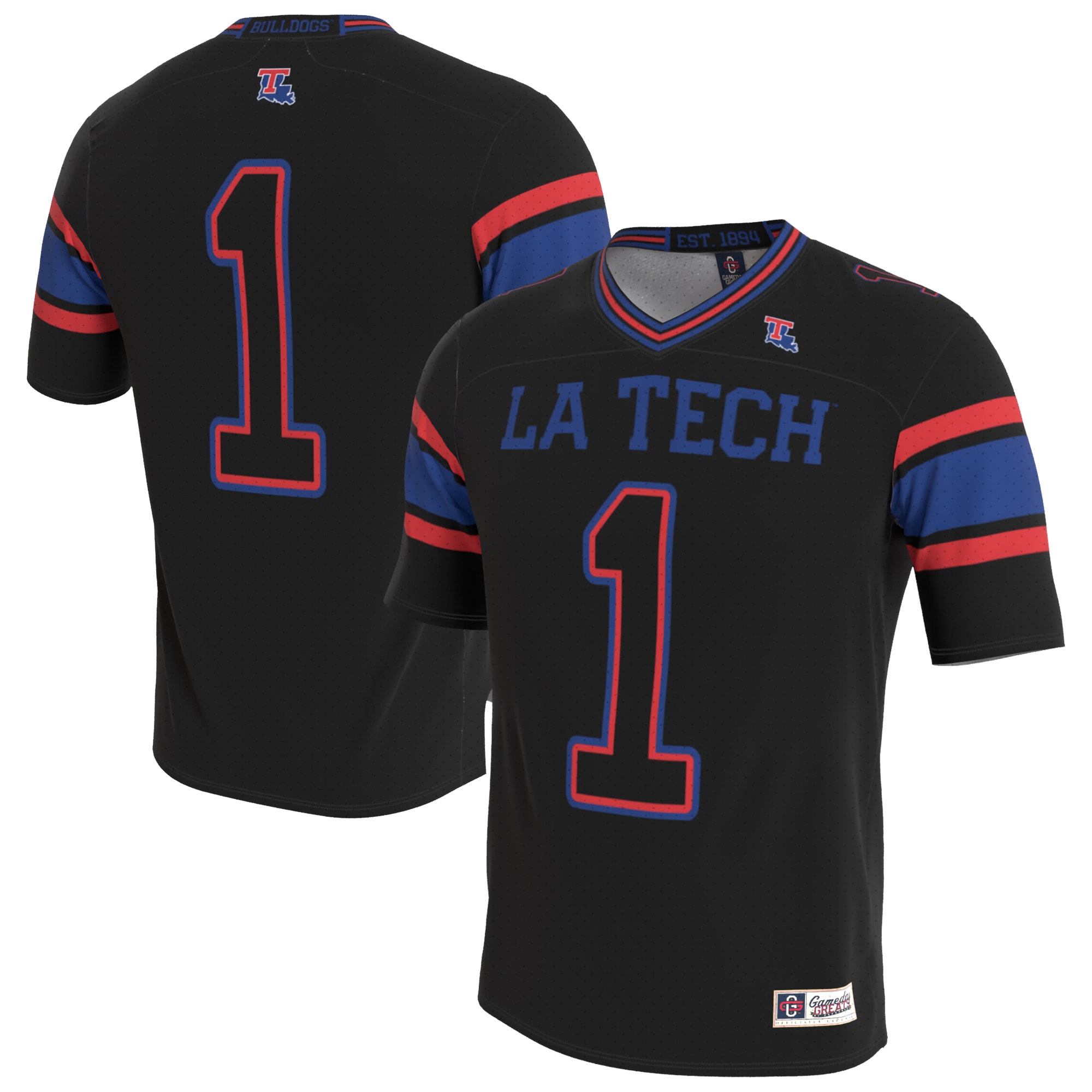 Louisiana Tech Bulldogs GameDay Greats Unisex Lightweight Collegiate Football Blackout Fashion Jersey