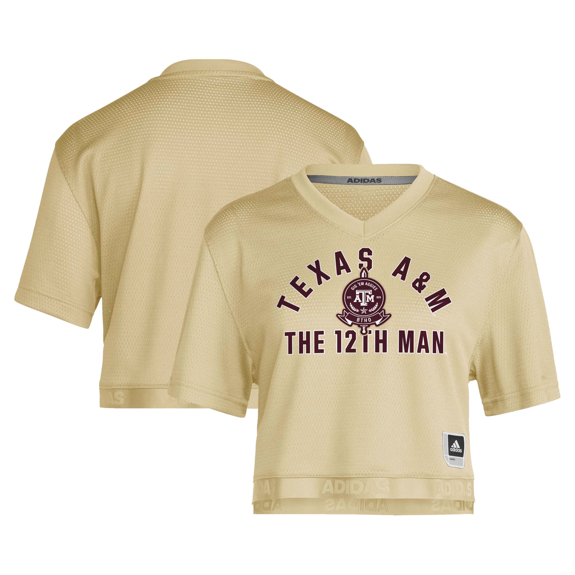 Women's Gold Texas A&M Aggies Strategy Cropped Football Jersey