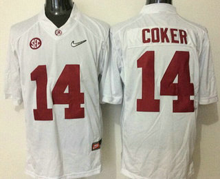 Men's Bama Crimson Tide Jake Coker #14 embroidered White 2016 game