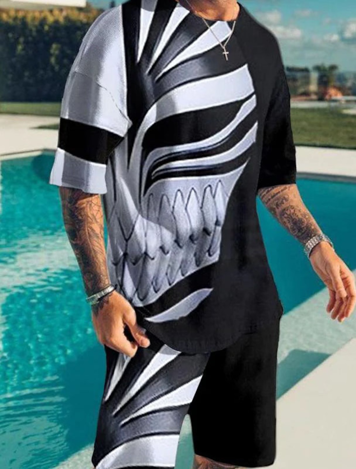 Men's Graphic Prints Technology 2pcs Tees sets Matching Short Sleeve