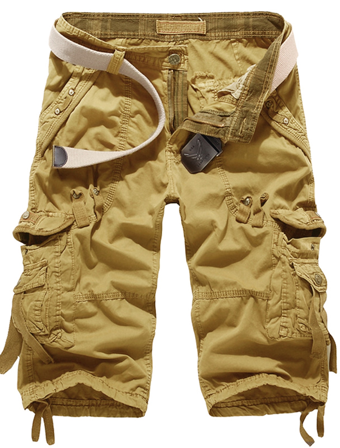 Men's Cargo Shorts Hiking Shorts Leg Drawstring Multi Pocket Multiple Pockets Plain Breathable Outdoor Calf-Length Casual Daily Streetwear Stylish ArmyGreen Wine Inelastic