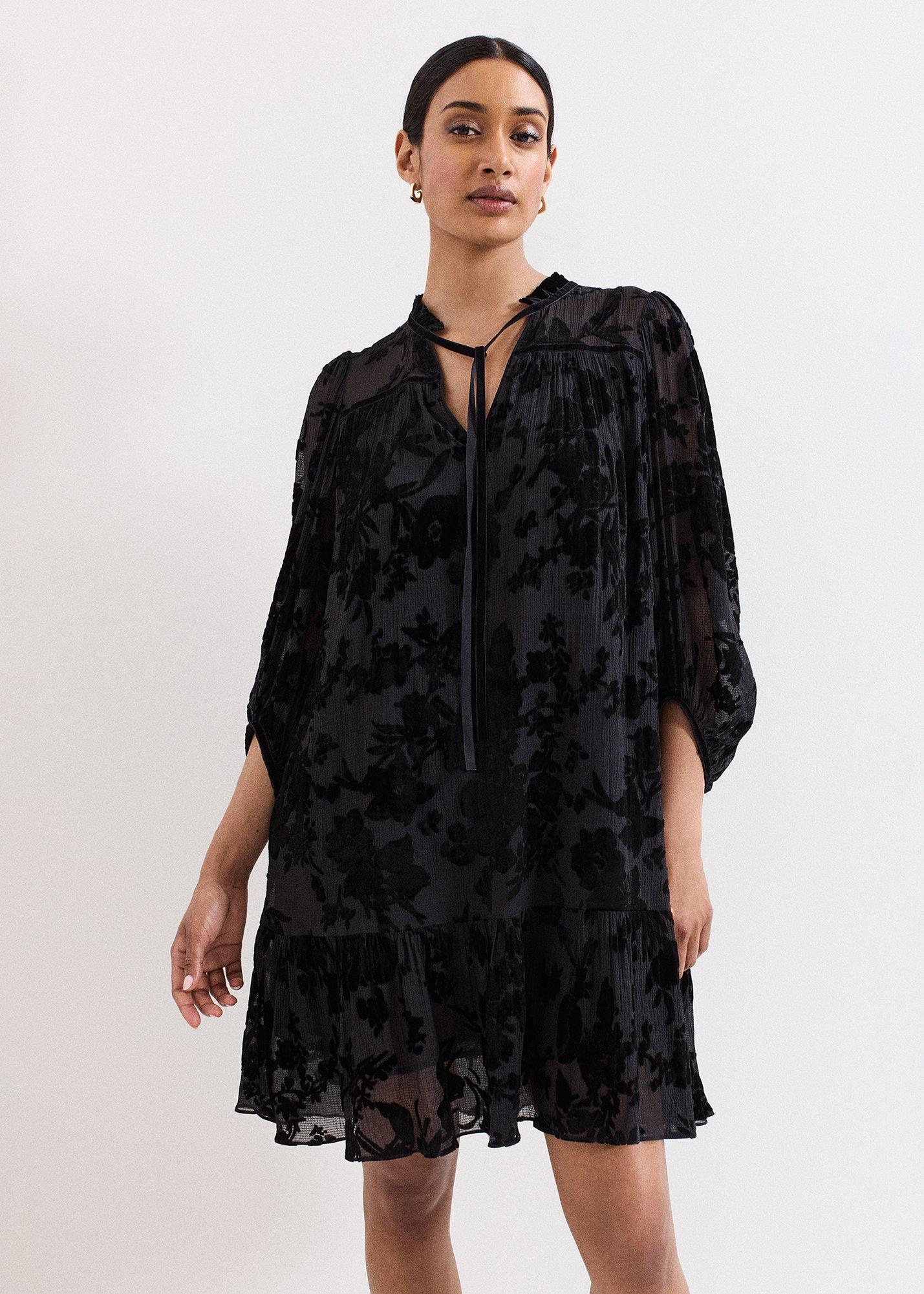 Mila Black Velvet Burnout Swing Dress
