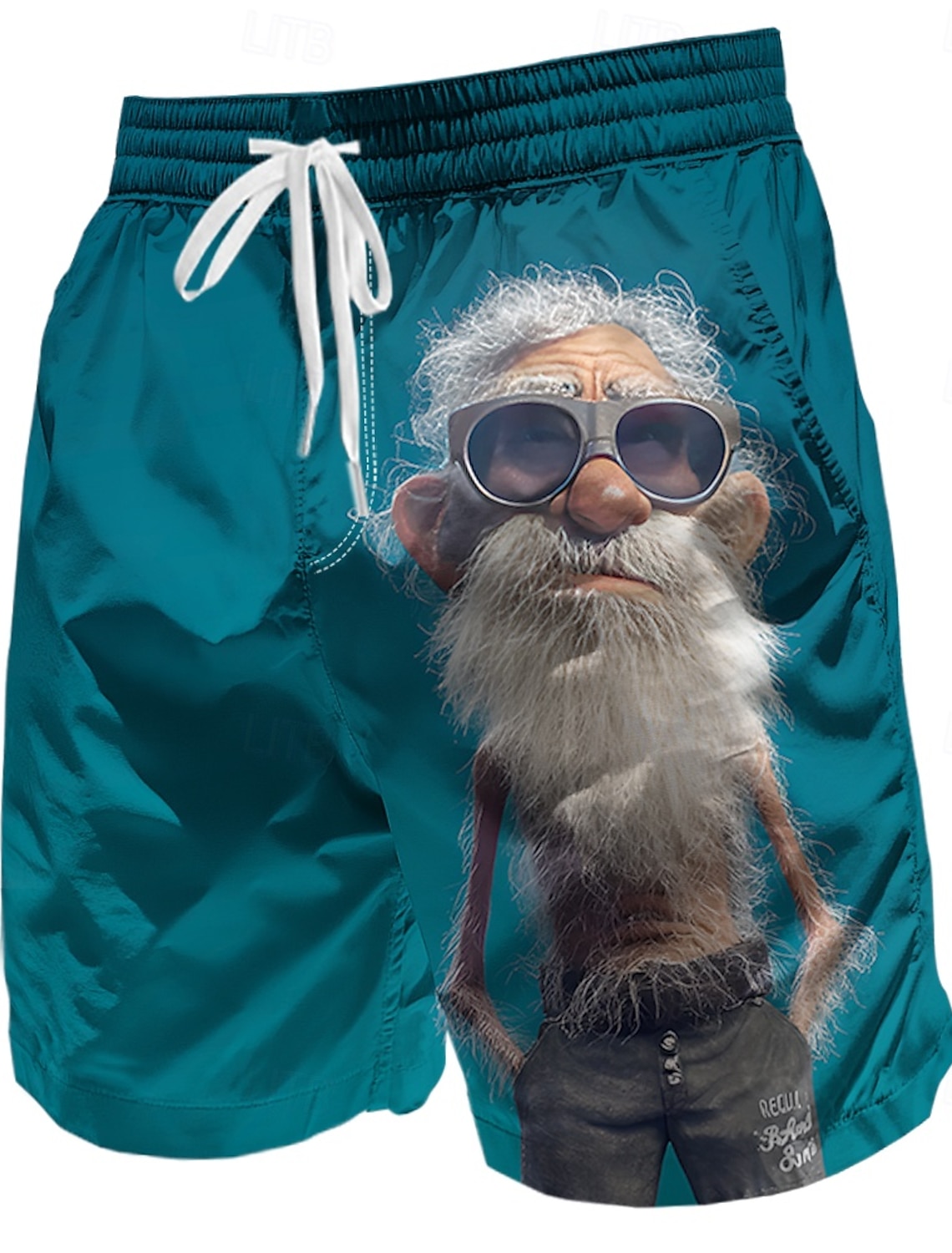 Funny 3D Graphic Cool Old Man with White Beard & Sunglasses Men's Teal T-Shirt - Quirky Grandpa Caricature Design Short Sleeve Crew Neck Summer Beach Holiday Tee - Unique Father's Day Gift Apparel