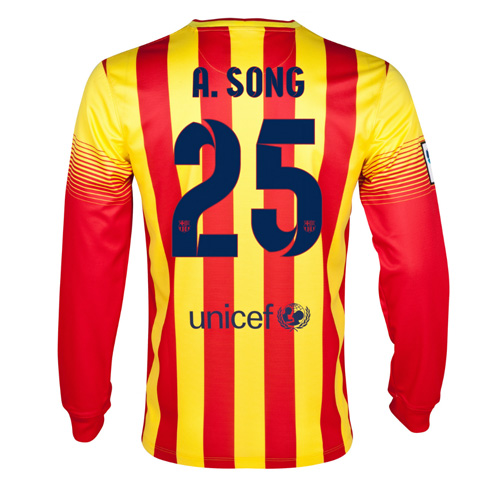 13-14 Barcelona 25 ASong Away Long Sleeve Soccer Jersey Shirt -