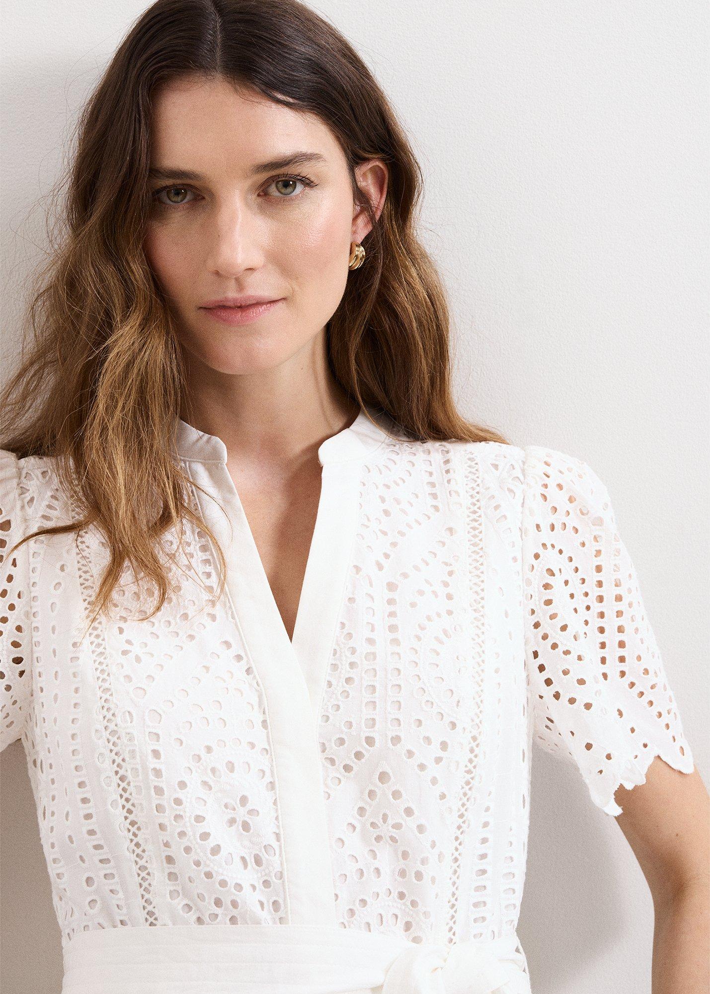 Petite Aletta White Broiderie Shirt Midi Dress