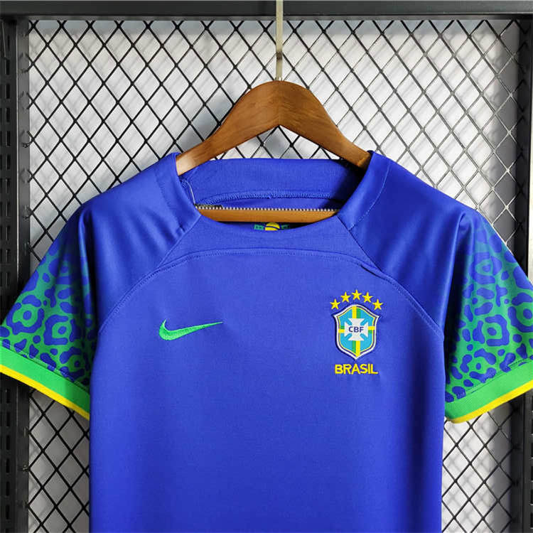 Official Kids Brazil World Cup 2022 Away Soccer Kit ShirtShorts