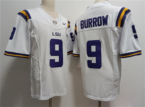 Men's LSU Tigers LA White 2023 stitched Joe Burreaux #9 moisture