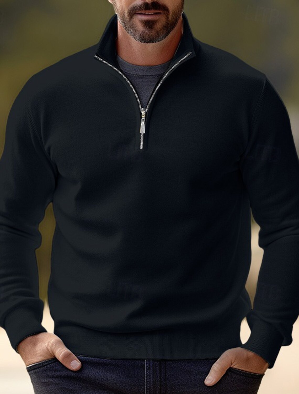 Men's Sweater Pullover Jumper Dress Knit Ribbed Regular Half Zip Slim