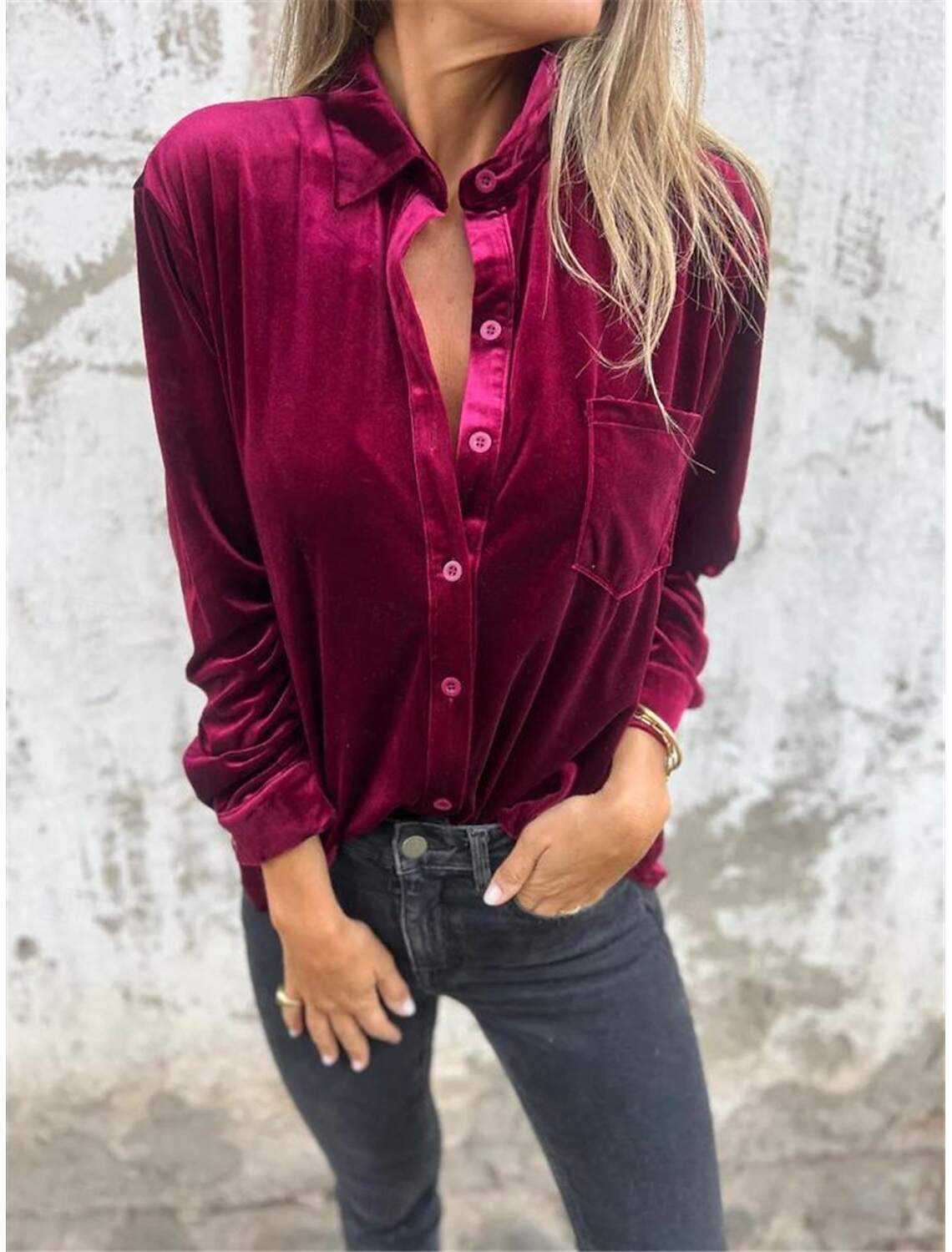 Women's Shirt Blouse Basic Casual Solid Color Regular Tops Long Sleeve Shirt Collar Buttons Regular Fit Daily Fall Winter