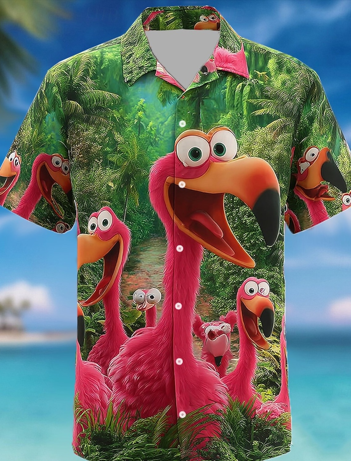 Men's Flamingo Bird Cartoon Animals Swim Trunks Bathing Suits Swim Shorts Board Shorts Mid Waist Hawaiian Funny Beach Vacation Wear Side Pockets Mesh Lining Elastic Drawstring Waist Designer Clothing