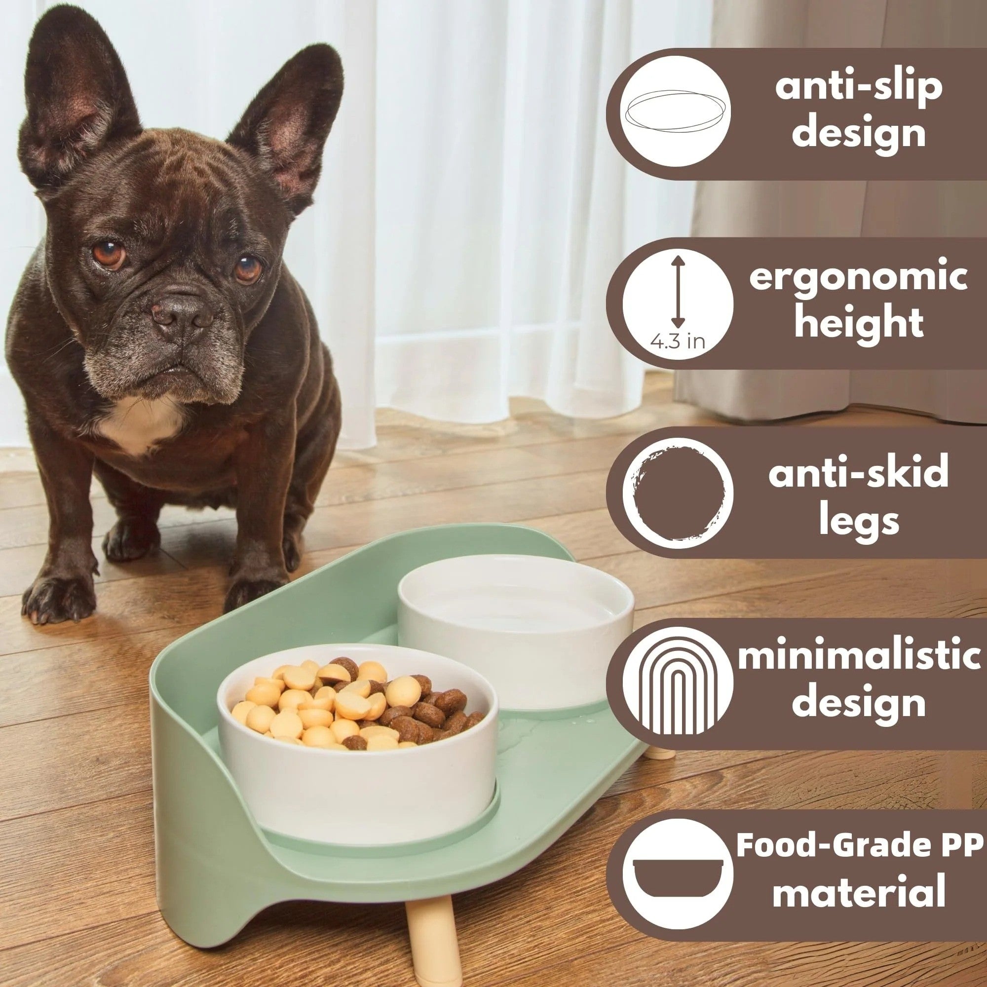 French Bulldog Frenfeed Frenchie Double Bowls – Non Slip Adjustable