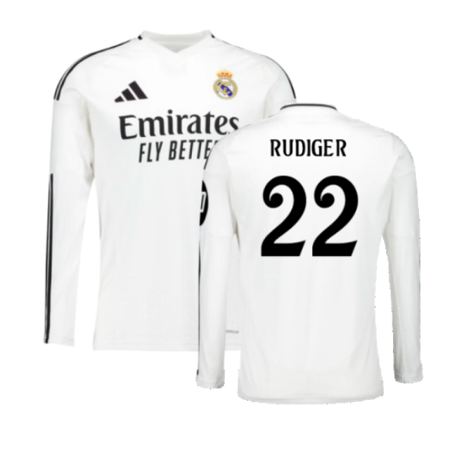 Performance 2024-2025 Real Madrid Long Sleeve Home Shirt (Rudiger 22)