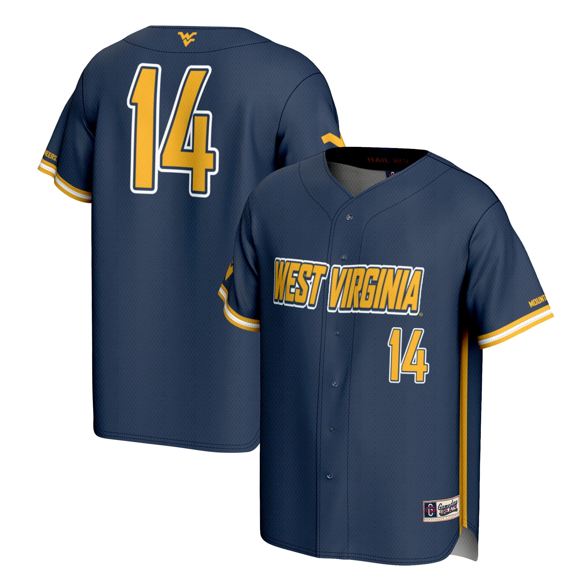 [NJP] West Virginia Mountaineers GameDay Greats Unisex Lightweight Baseball Fashion Jersey - Navy