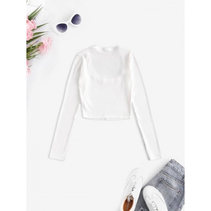 U Neck Ribbed Long Sleeve Top AW0840