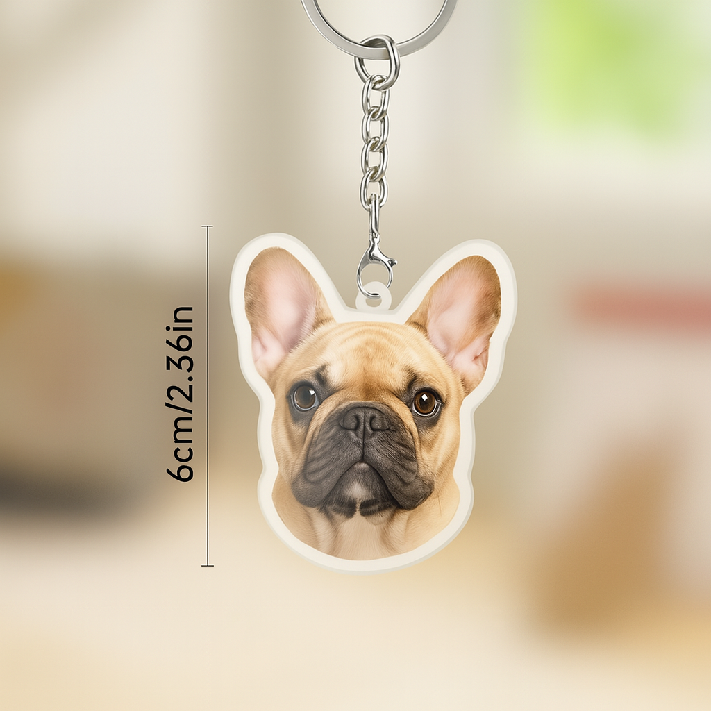 Bulldog Keychain – Personalized Acrylic Dog Photo Tag Paw Protection