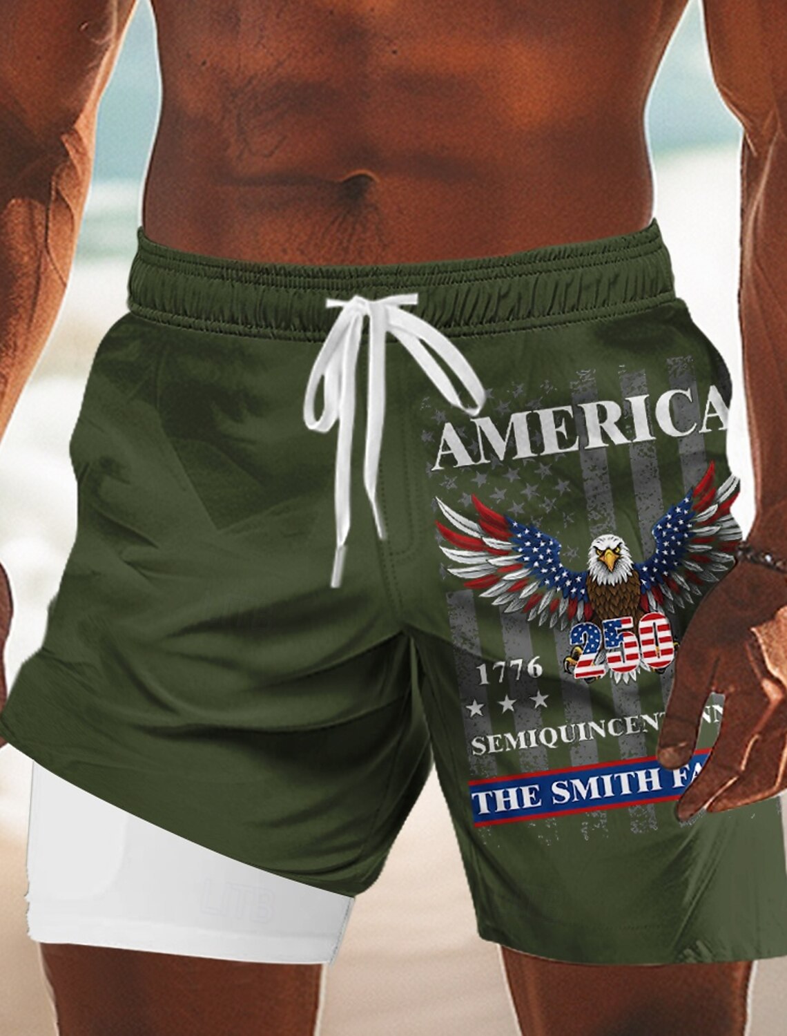 Independence Day Men's US Flag Patriotic Fourth of July Swim Trunks Swim Shorts Board Shorts Mid Waist Hawaiian Holiday Side Pockets Mesh Lining Elastic Drawstring Waist