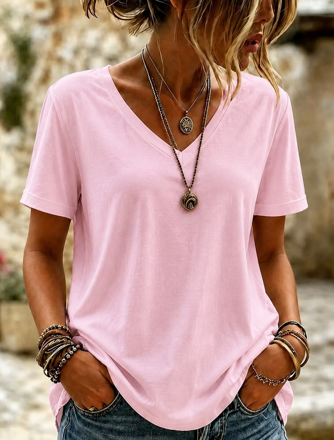 Women's 100% Cotton T-Shirts - Quality Heavy Long Sleeve Crew Neck Tee