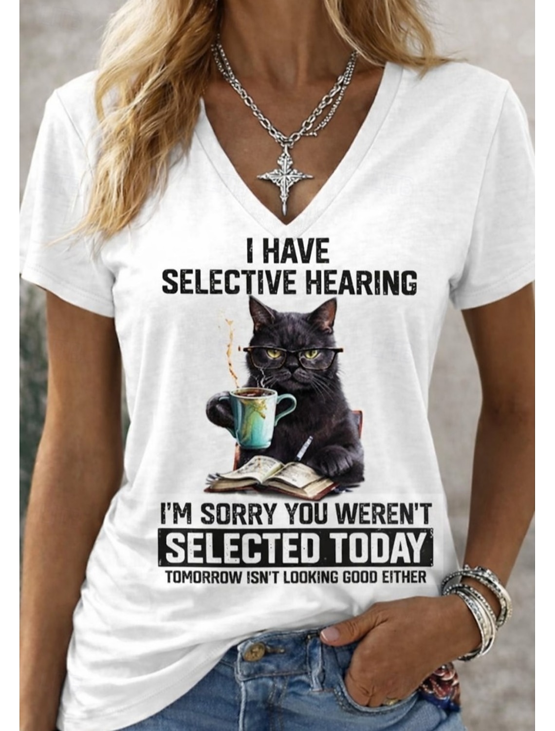 Women's T Shirt Funny Humor Quotes 3D Print Graphic Animal Letter Casual Short Sleeve V Neck Regular Tops Daily Going out Weekend White Gray White 2 Summer Spring Fall Winter
