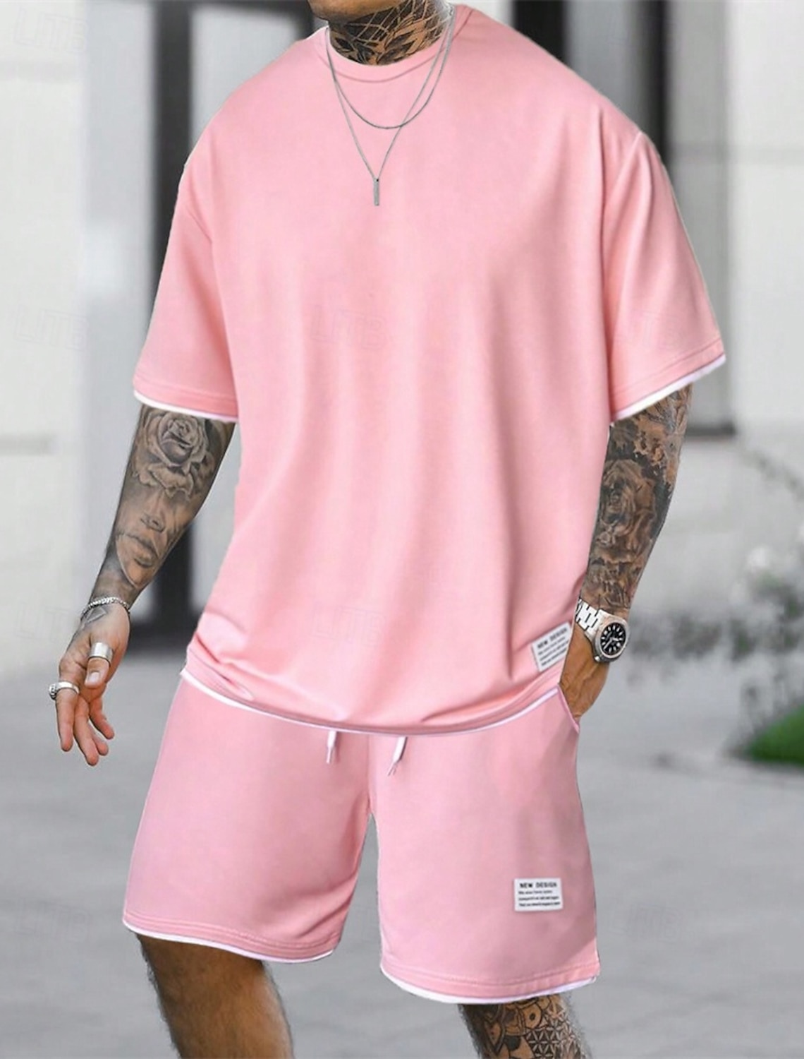 Men's Workout Set Tracksuit T shirt & Shorts Outfit Crew Neck Outdoor