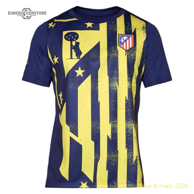 Best-Selling 2025-2026 Atletico Madrid Pre-Match Shirt (Blue-Yellow)
