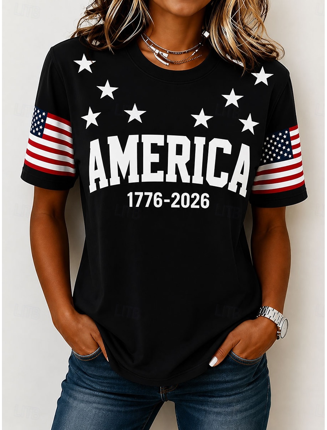 American Independence Day Women's T Shirt Print Graphic Letter American Flag Stylish Classic Casual Short Sleeve V Neck Regular Tops Casual Daily Blue White Gray Summer Spring