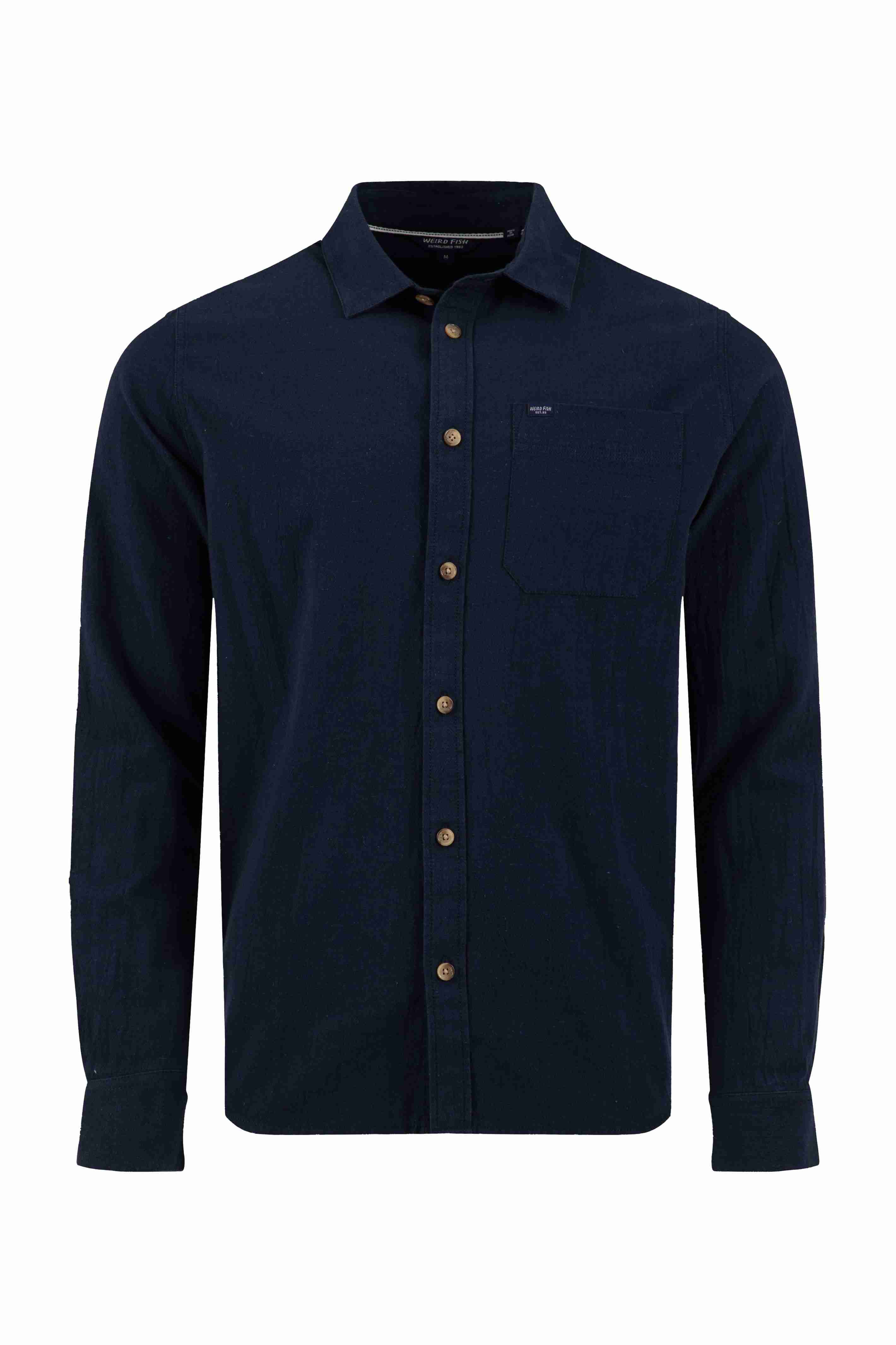Geoffery Long Sleeve Textured Crepe Shirt Navy