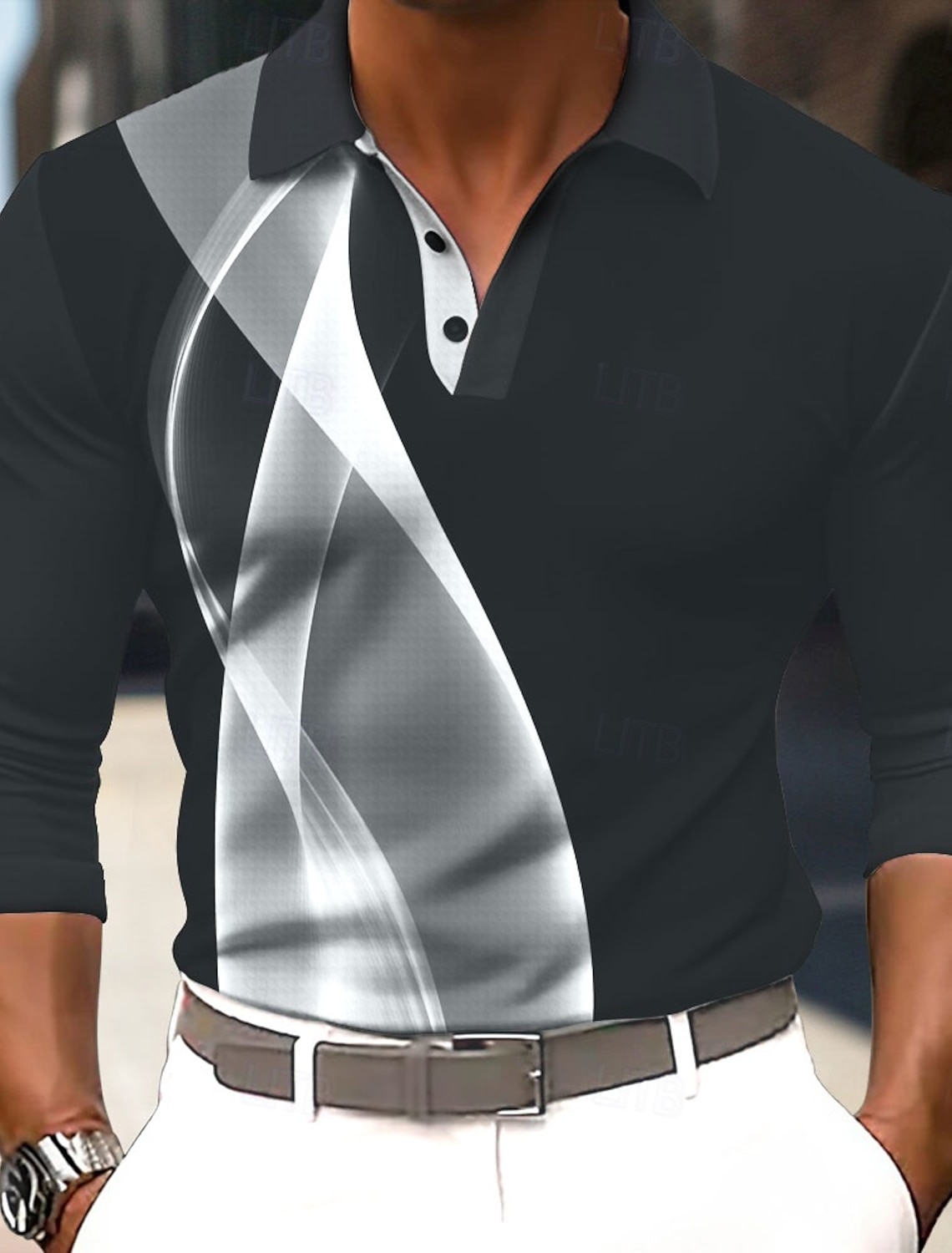 Men's Abstract Geometic Polo Short Sleeve Shirts Collared Business